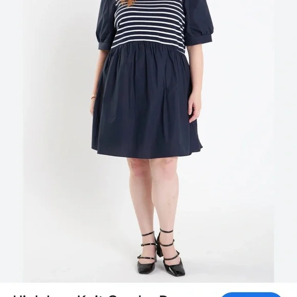 English factory high low knit combo dress black Striped Women's Dress